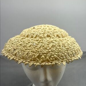 Elegant Cream crochet with rhinestone accents Women's Hat Vintage‎